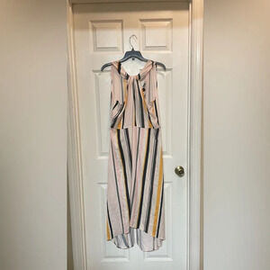 Ava & Aiden Tropical Stripe Halter Dress NWT High Low Size Large